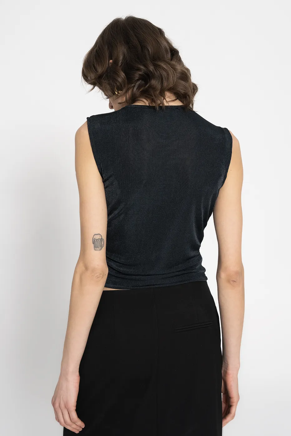 Bayan Yeşil Drapeli Kolsuz Bluz