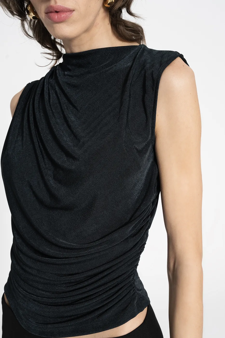 Bayan Yeşil Drapeli Kolsuz Bluz