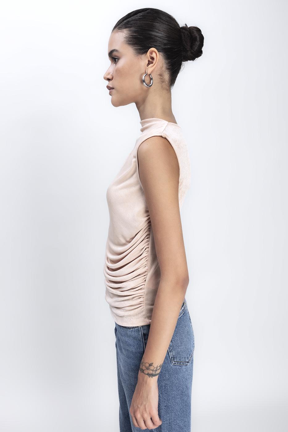 Bayan Ten Drapeli Kolsuz Bluz