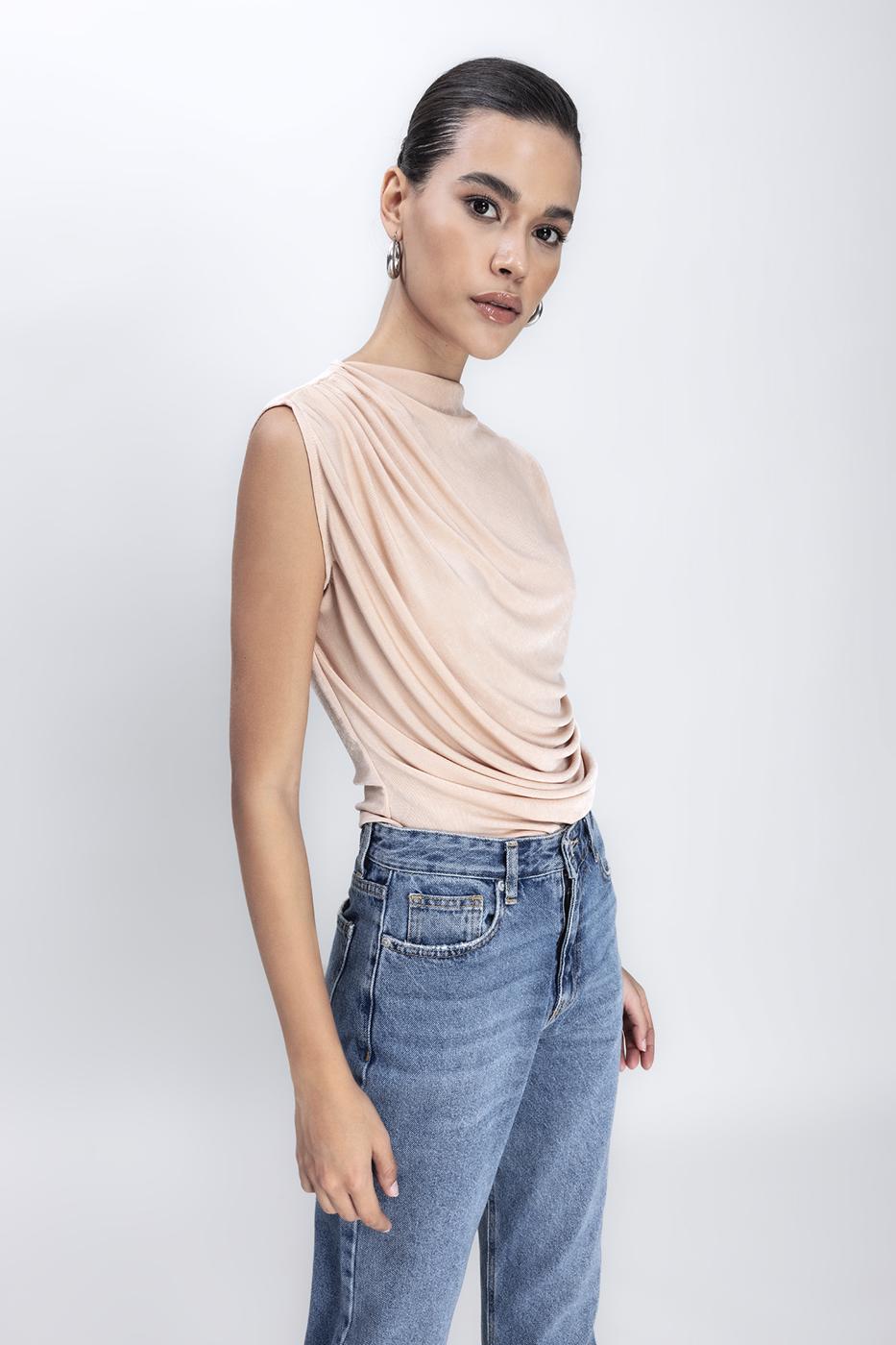 Bayan Ten Drapeli Kolsuz Bluz