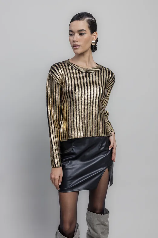 Bayan Siyah Varak Baskılı Kazak - BSL