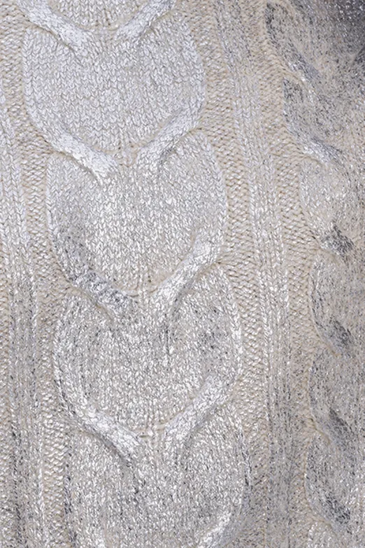 Bayan Gümüş Varak Baskılı Balıkçı Yaka Kazak - BSL