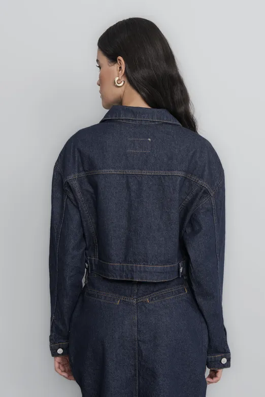 Bayan Lacivert Cep Detaylı Crop Denim Mont - BSL