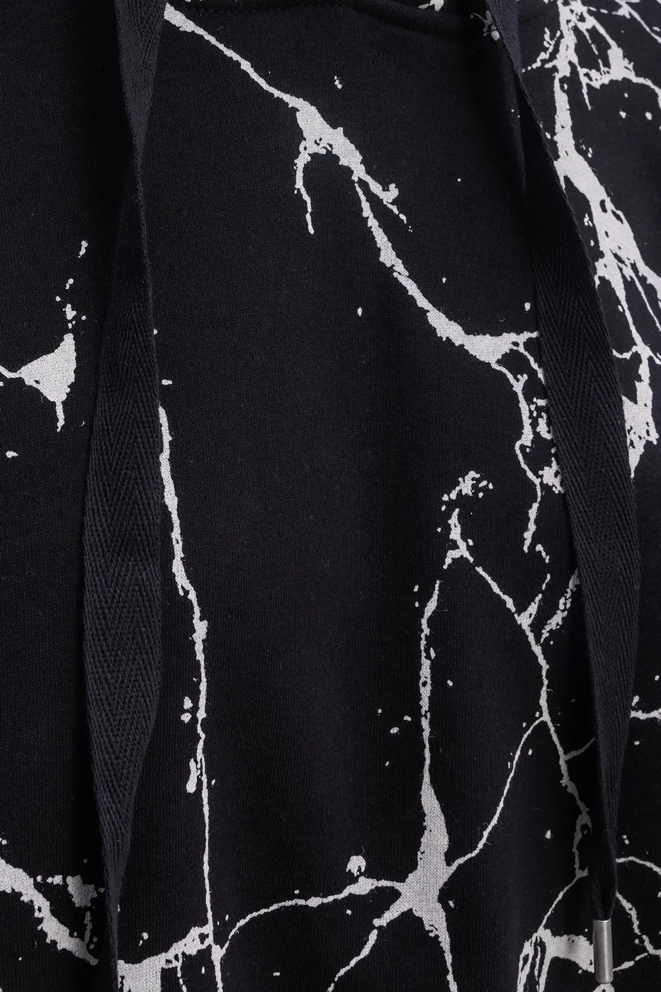 Bayan Siyah Kapüşonlu Desenli Şardonlu Sweatshirt