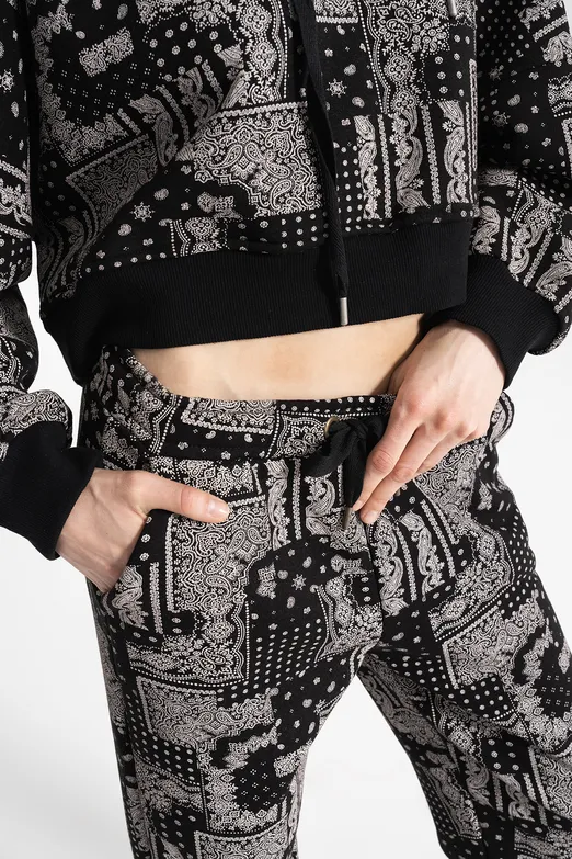 Bayan Siyah Desenli Şardonlu Jogger Pantolon - BSL