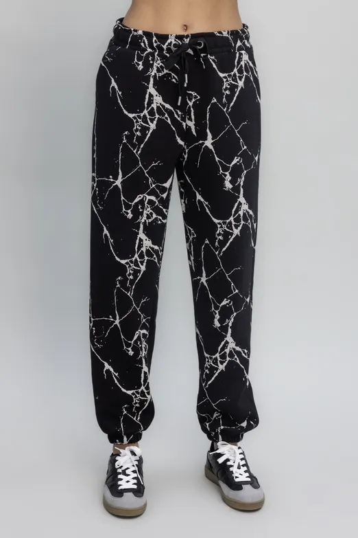 Bayan Siyah Desenli Şardonlu Jogger Pantolon - BSL