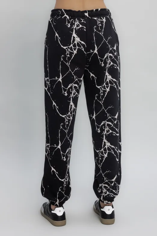 Bayan Siyah Desenli Şardonlu Jogger Pantolon - BSL