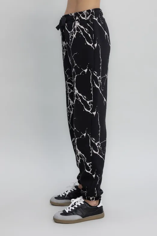 Bayan Siyah Desenli Şardonlu Jogger Pantolon - BSL