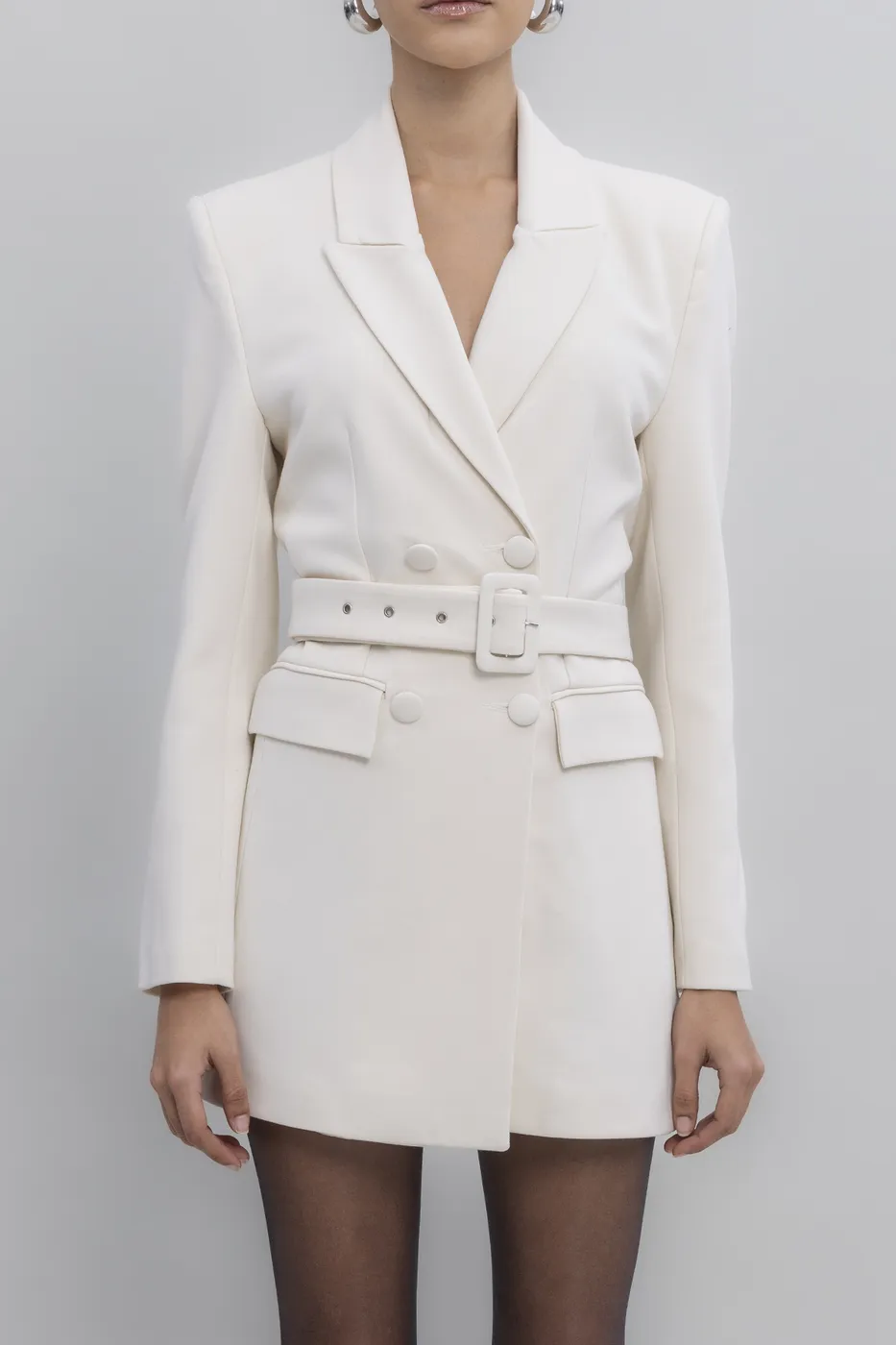 Bayan Ekru Kemerli Ceket Elbise
