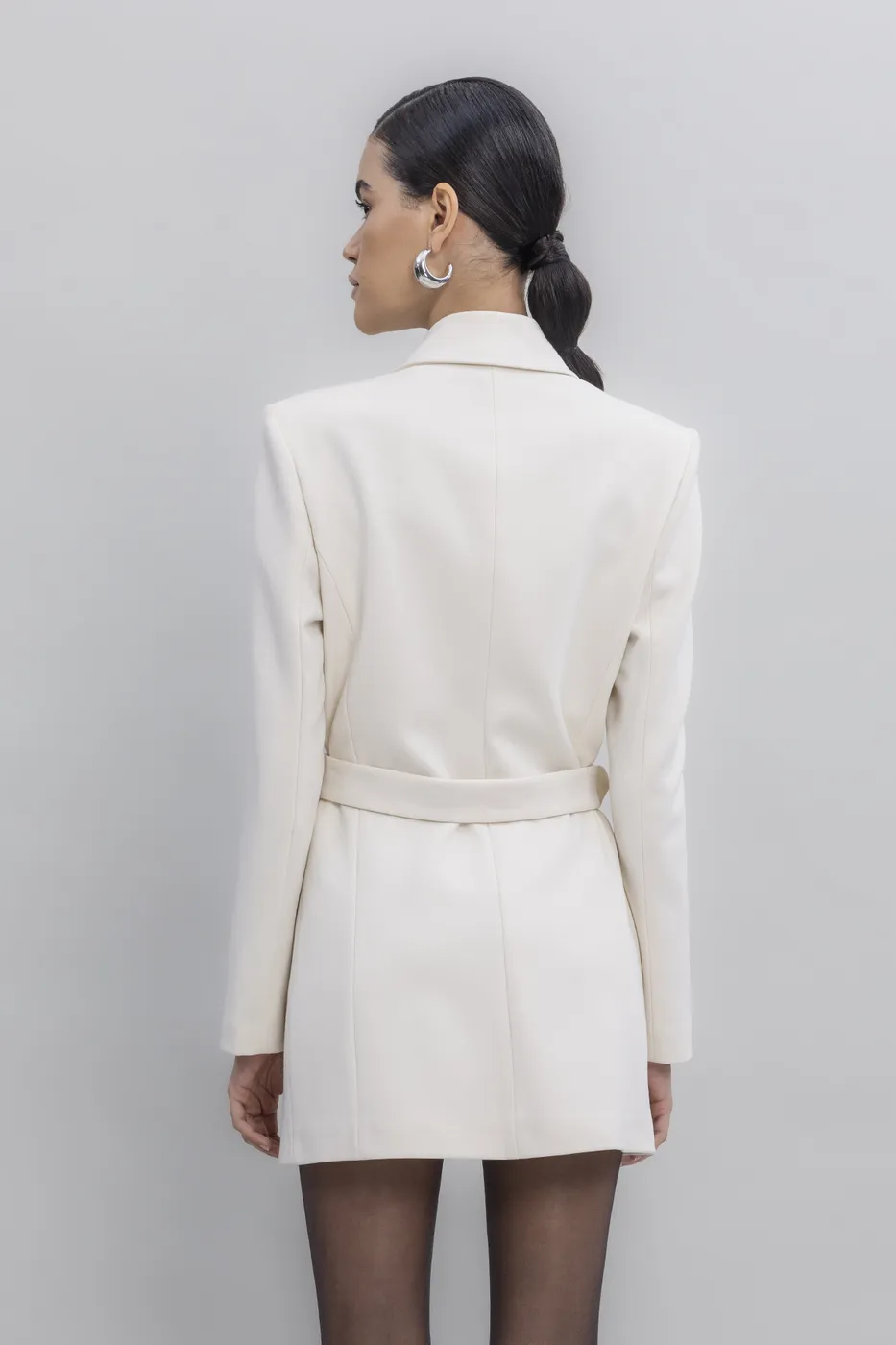 Bayan Ekru Kemerli Ceket Elbise