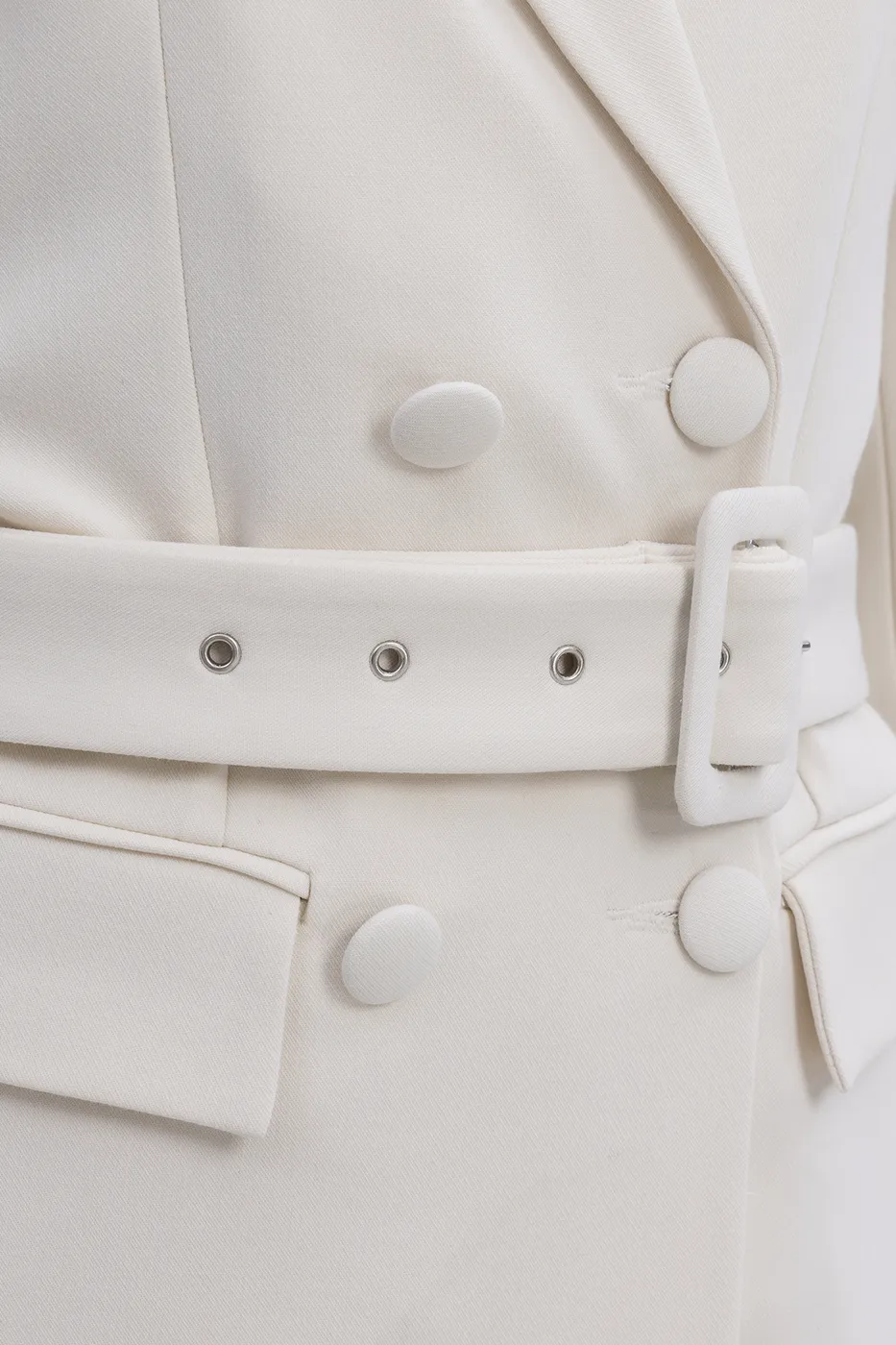 Bayan Ekru Kemerli Ceket Elbise