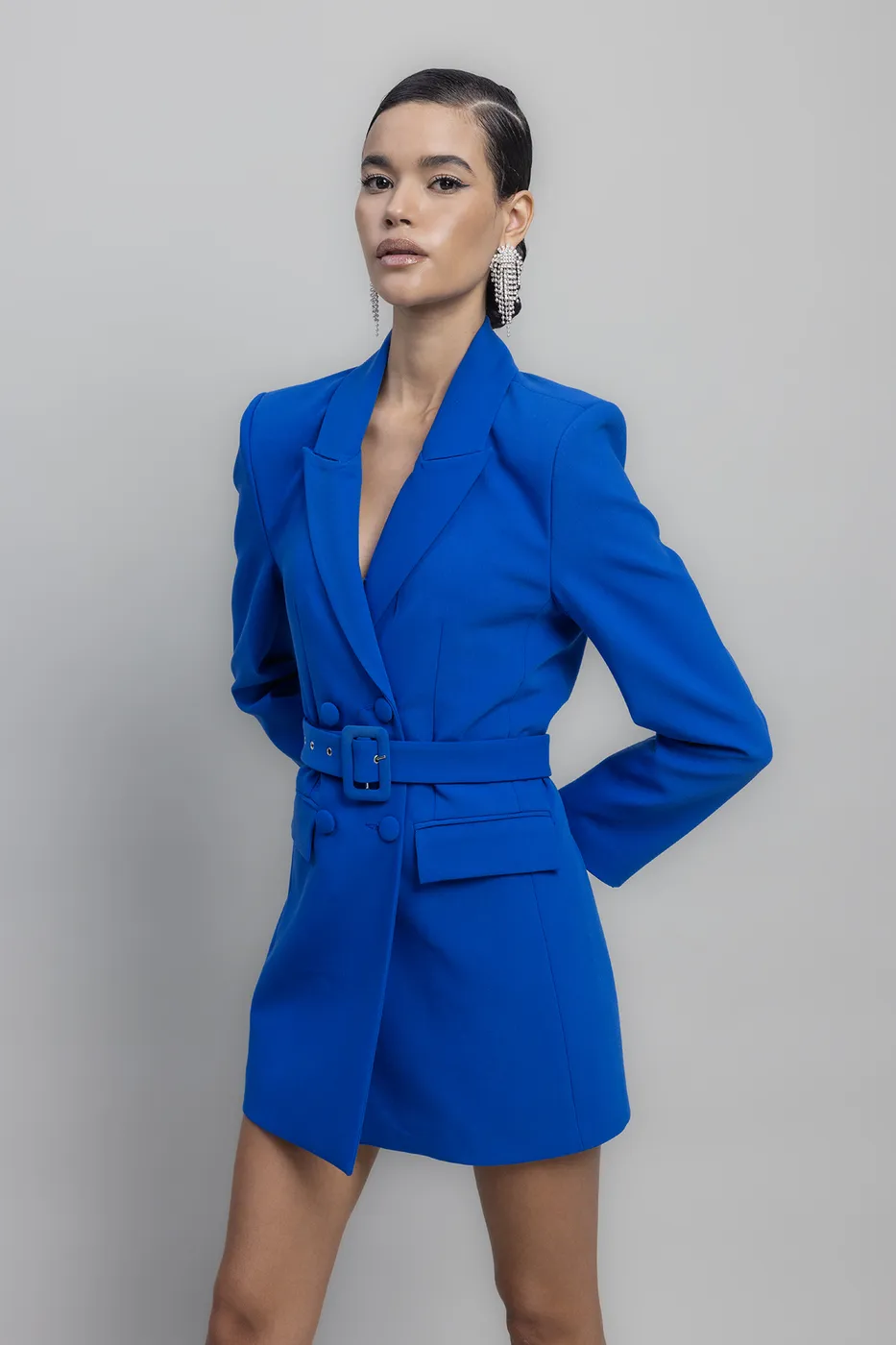 Bayan Sax Kemerli Ceket Elbise