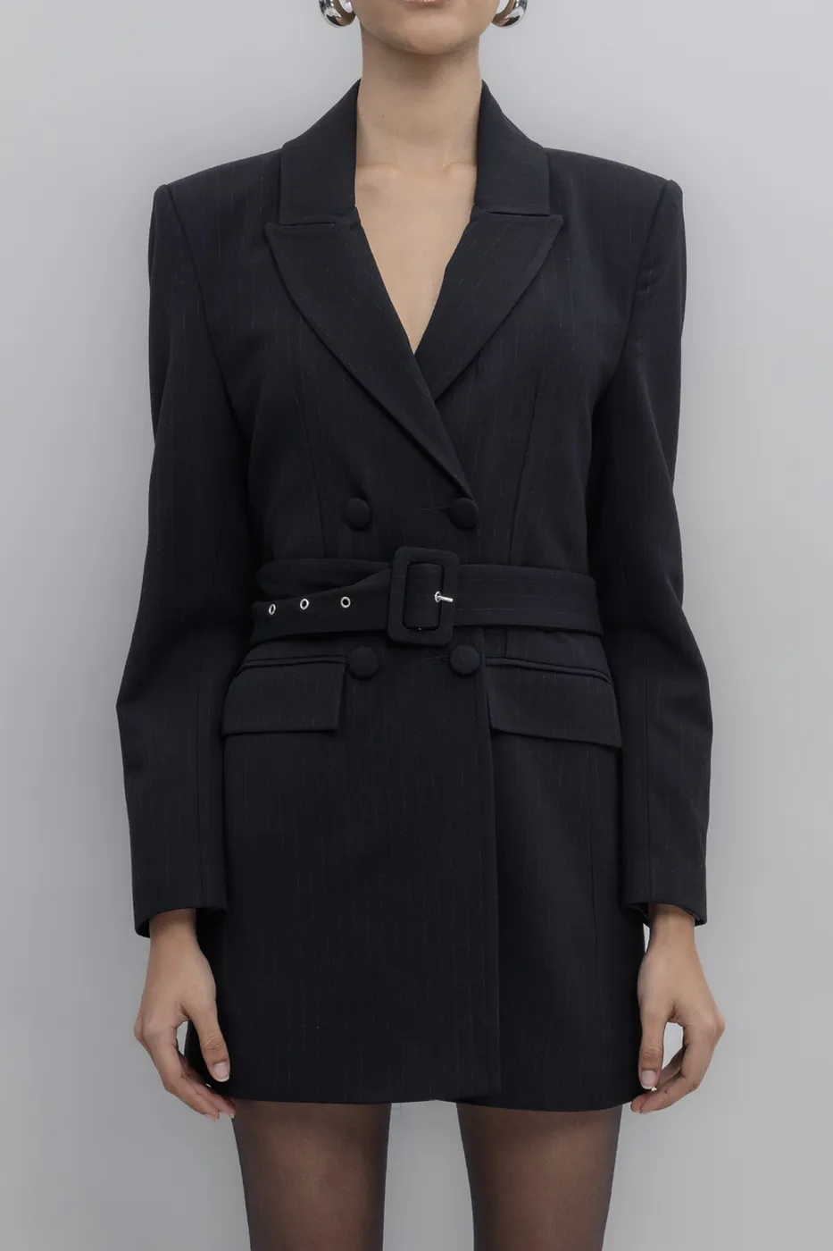 Bayan Siyah Kemerli Ceket Elbise