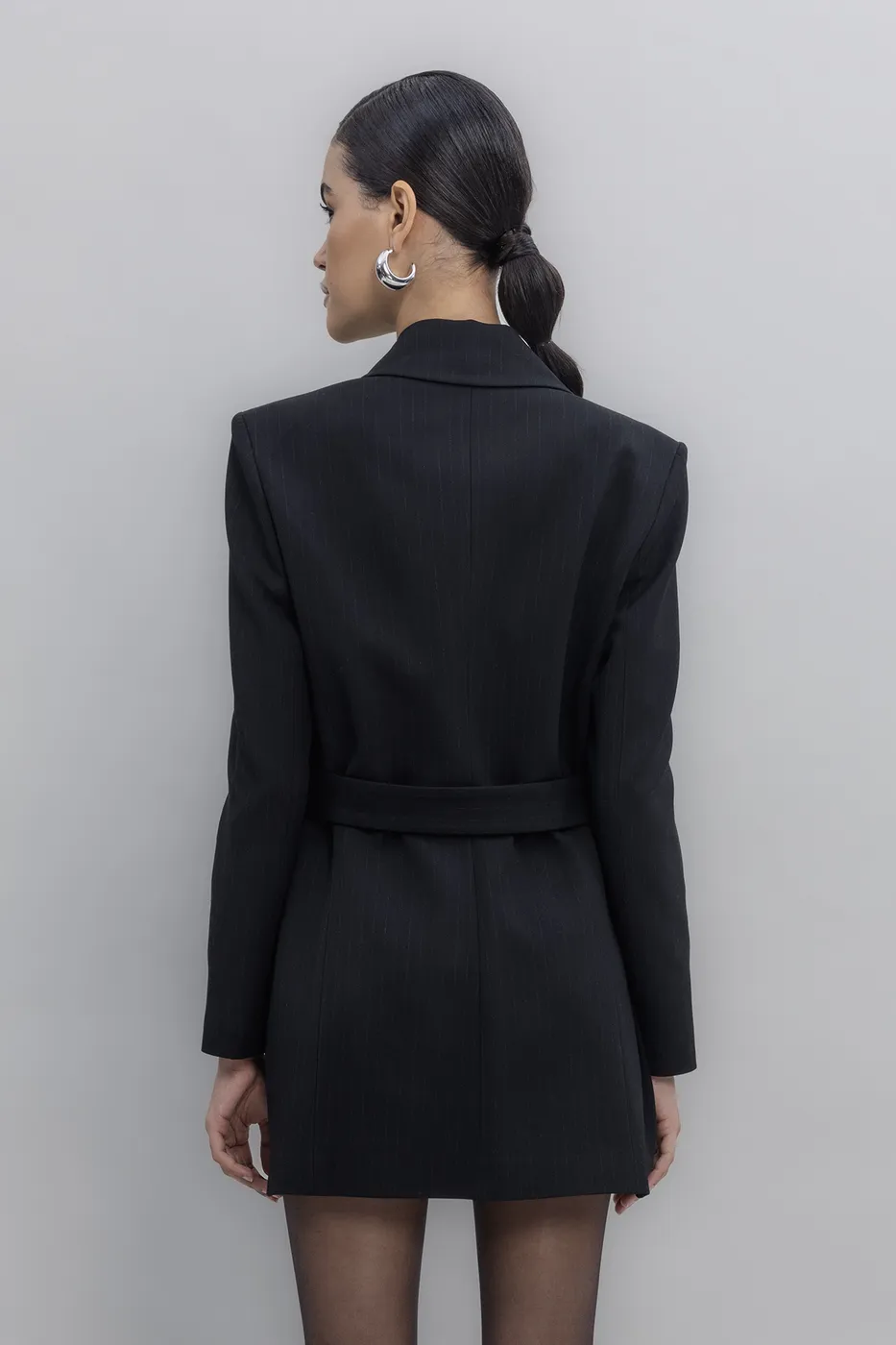 Bayan Siyah Kemerli Ceket Elbise