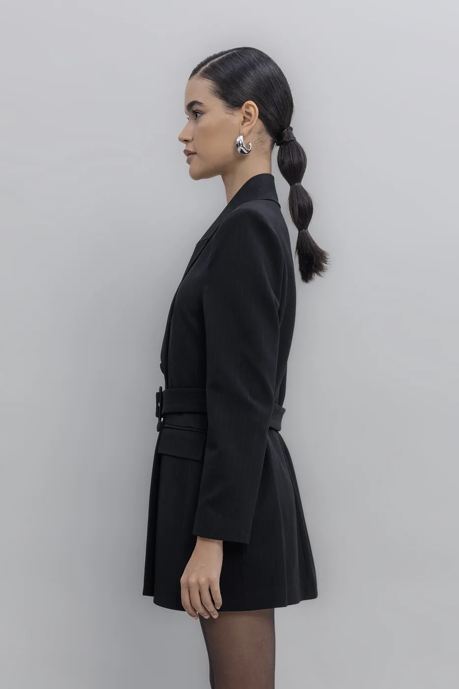 Bayan Siyah Kemerli Ceket Elbise