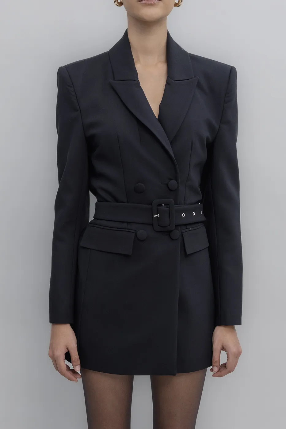 Bayan Siyah Kemerli Ceket Elbise