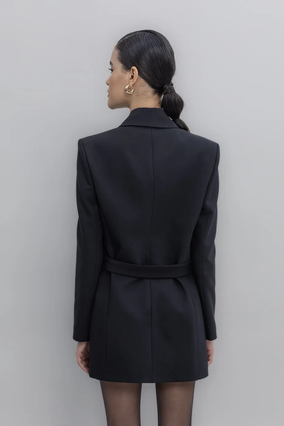 Bayan Siyah Kemerli Ceket Elbise