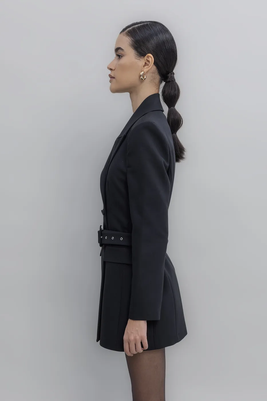 Bayan Siyah Kemerli Ceket Elbise