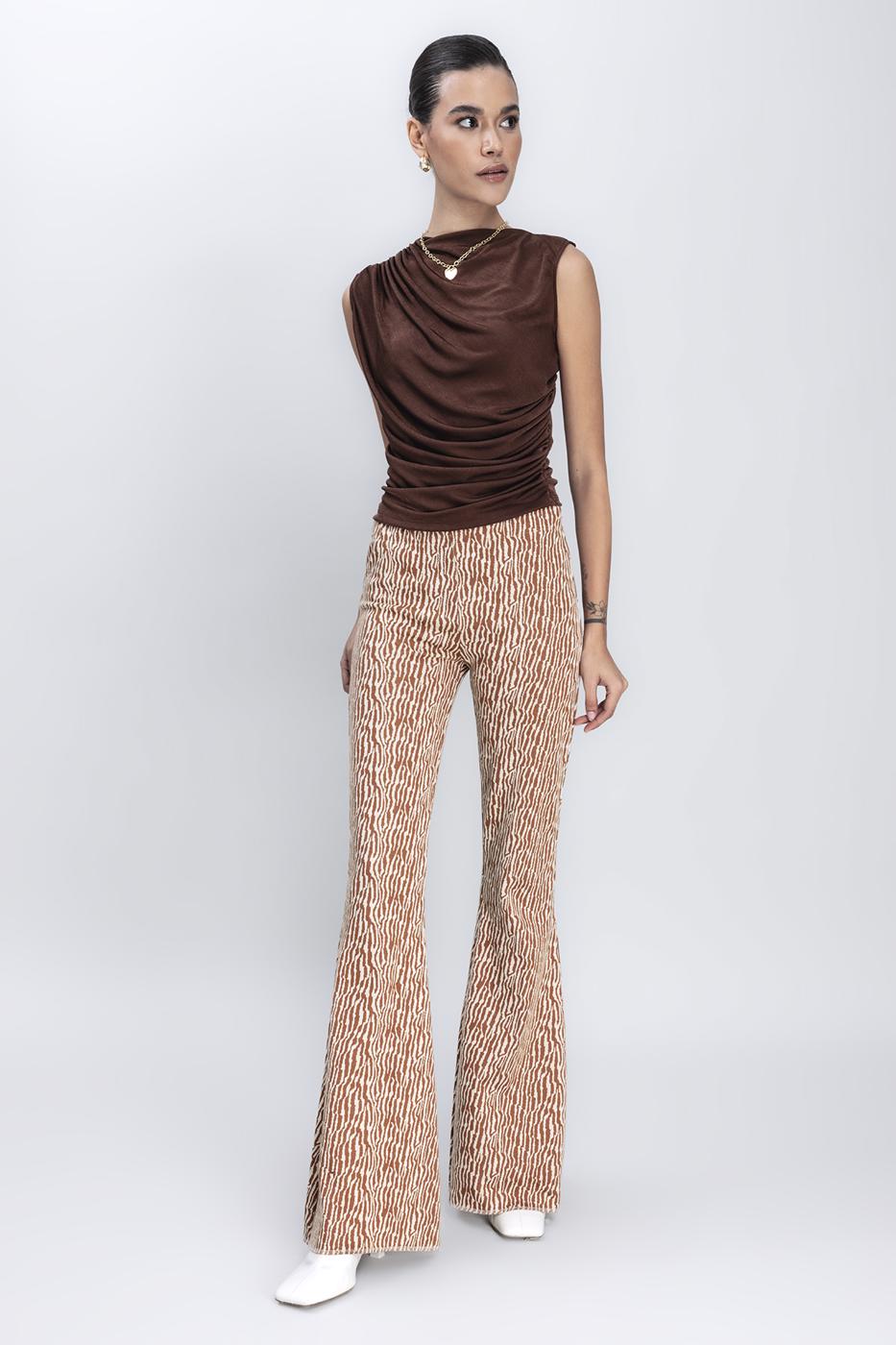 Bayan Bej İspanyol Paça Pantolon