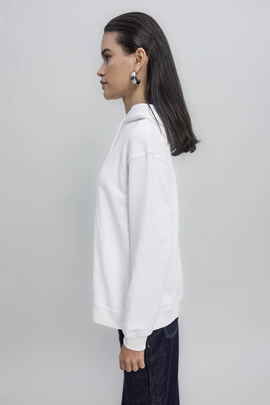 Bayan Ekru Kapüşonlu Nakışlı Sweatshirt