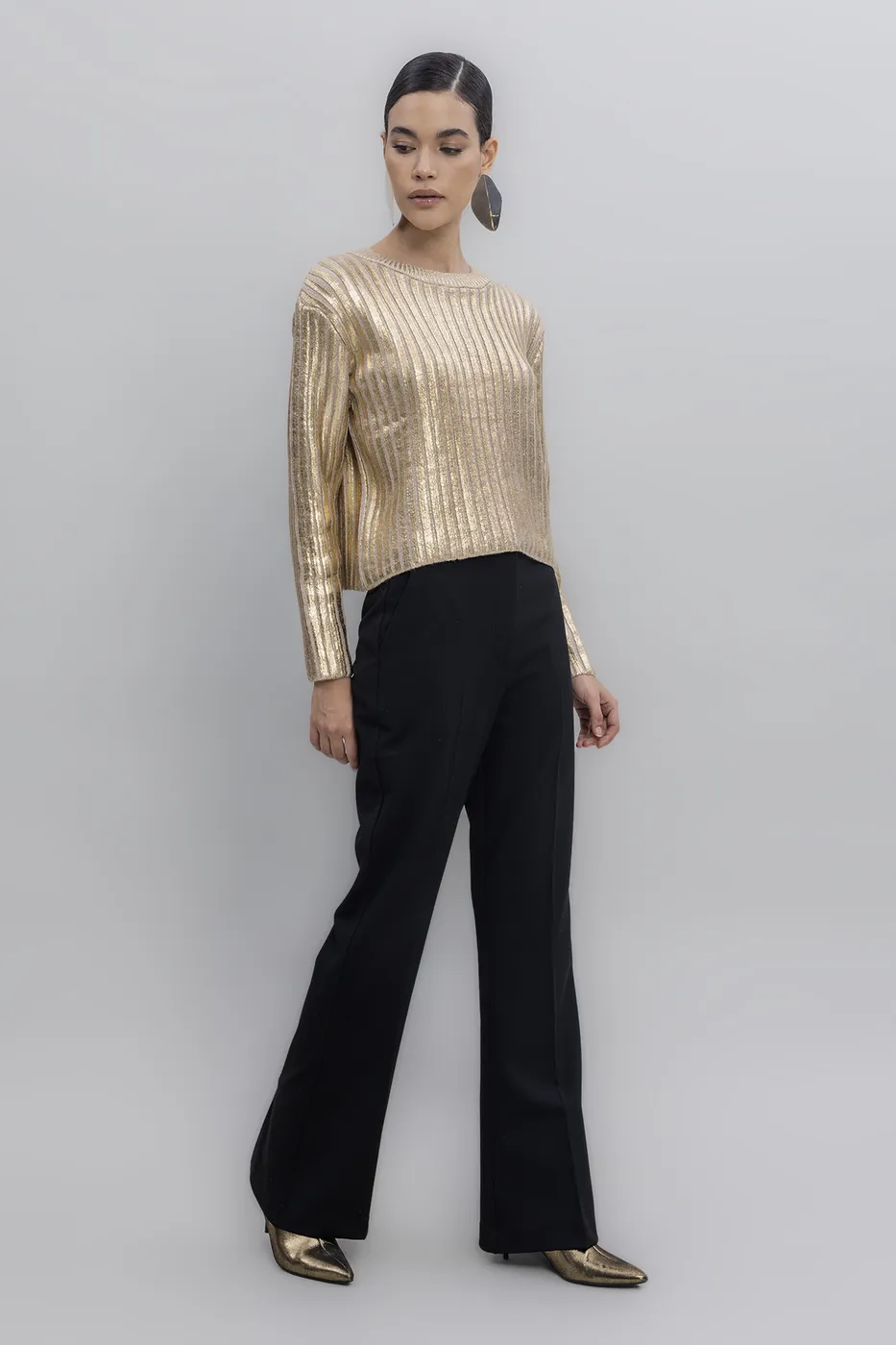 Bayan Siyah Yüksek Bel Kumaş Pantolon