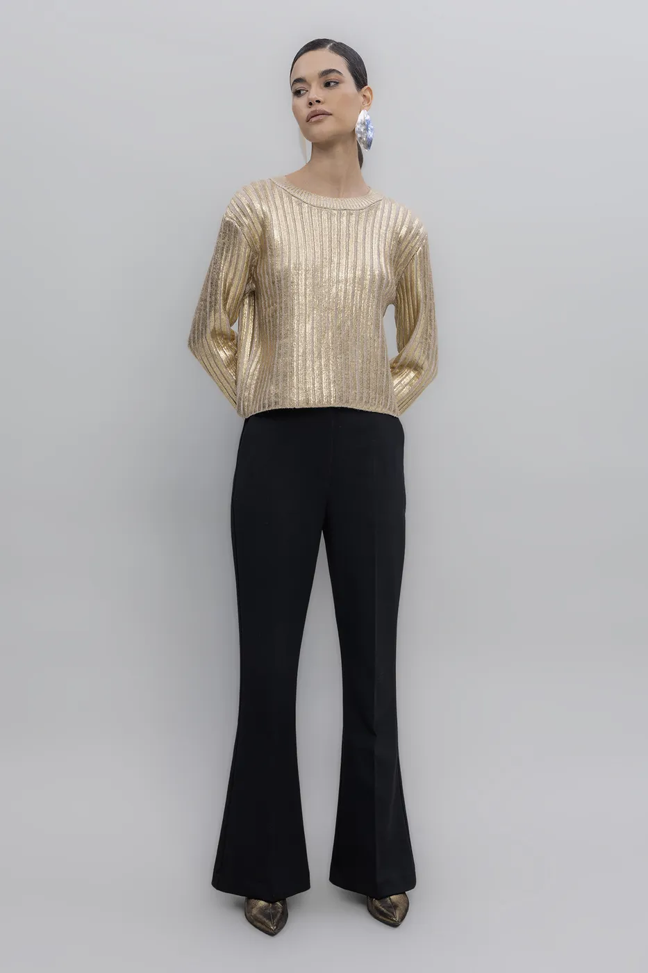 Bayan Siyah Yüksek Bel Kumaş Pantolon