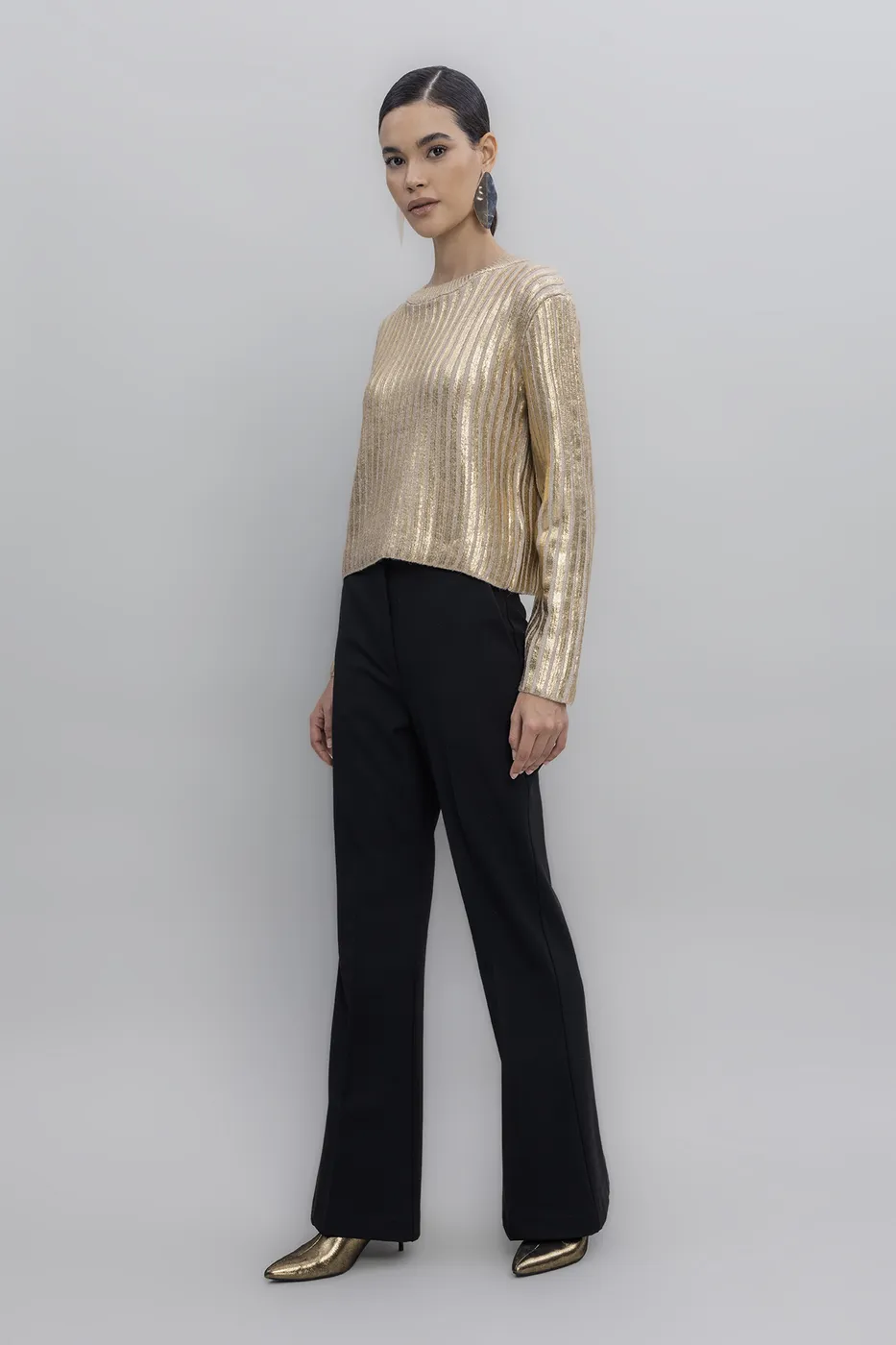 Bayan Siyah Yüksek Bel Kumaş Pantolon