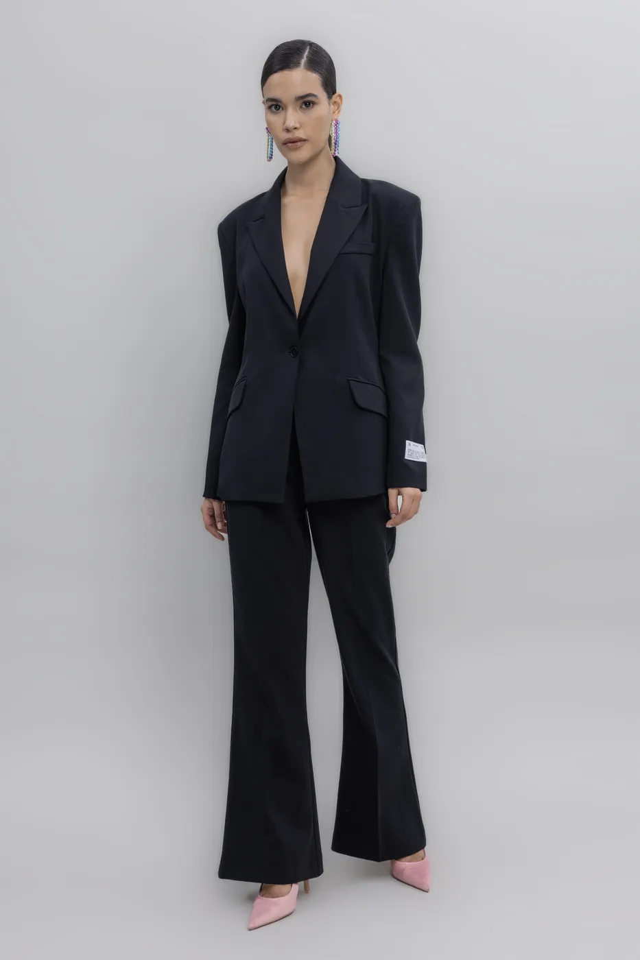 Bayan Siyah Yüksek Bel Kumaş Pantolon