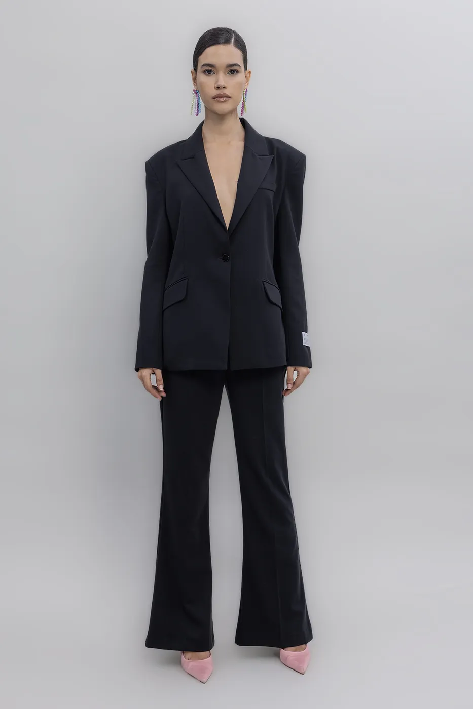 Bayan Siyah Yüksek Bel Kumaş Pantolon