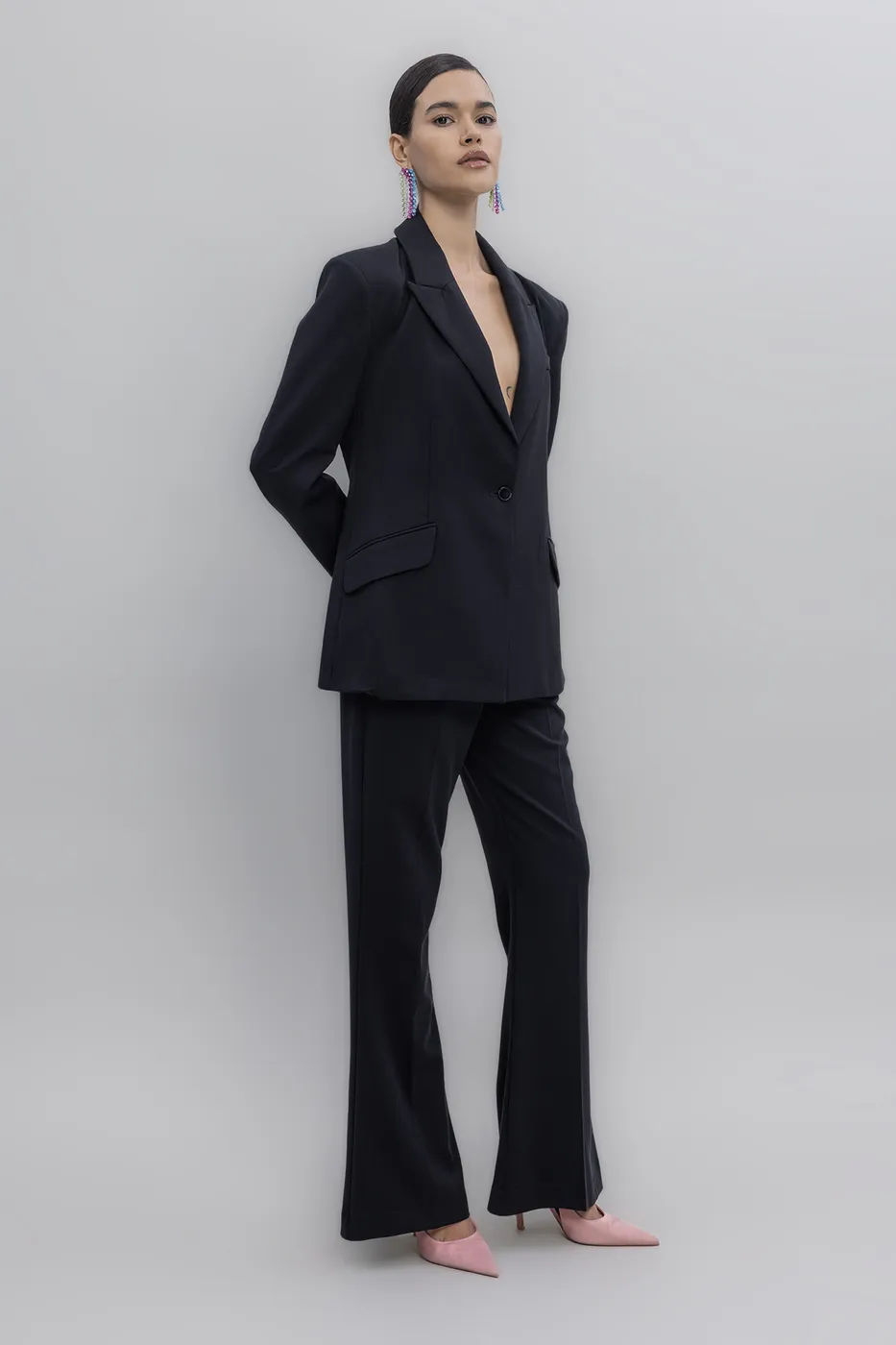 Bayan Siyah Yüksek Bel Kumaş Pantolon