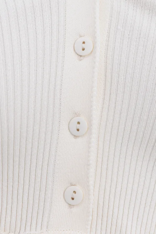 Bayan Krem Yakalı Crop Top - BSL