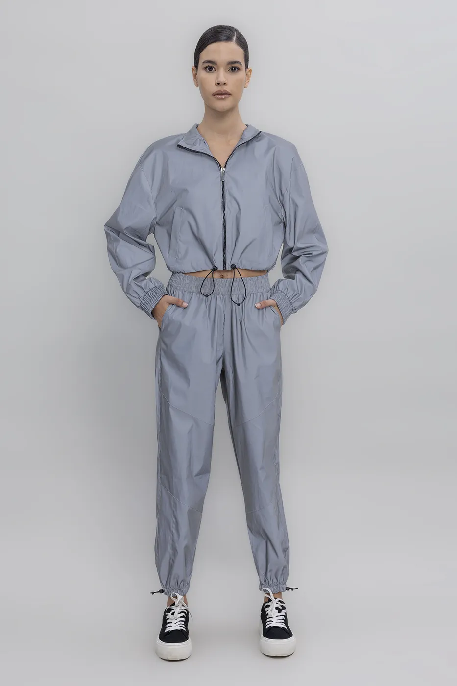 Bayan Gri Reflektörlü Jogger Pantolon
