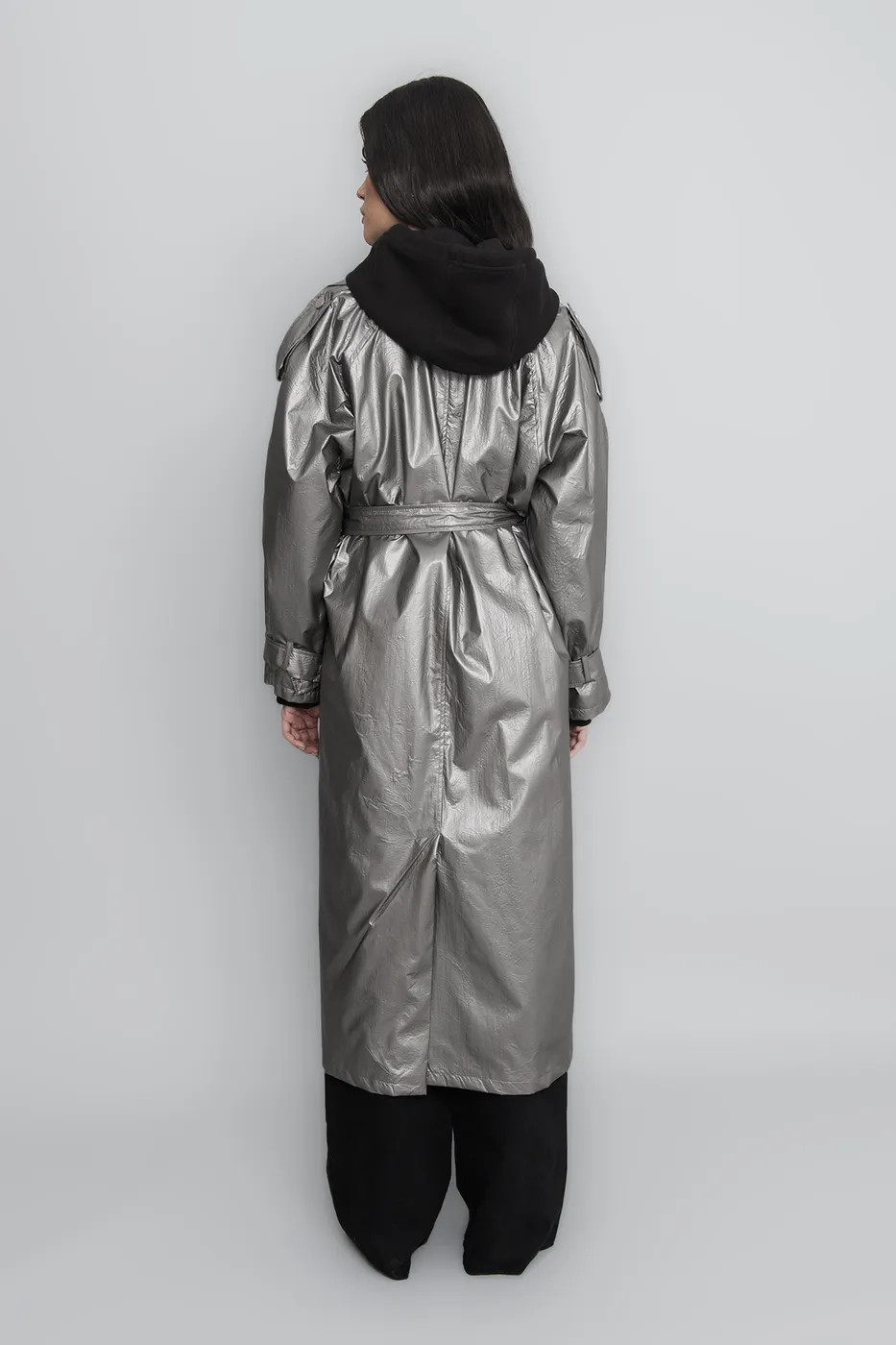 Bayan Gri Hologramlı Astarlı Trençkot