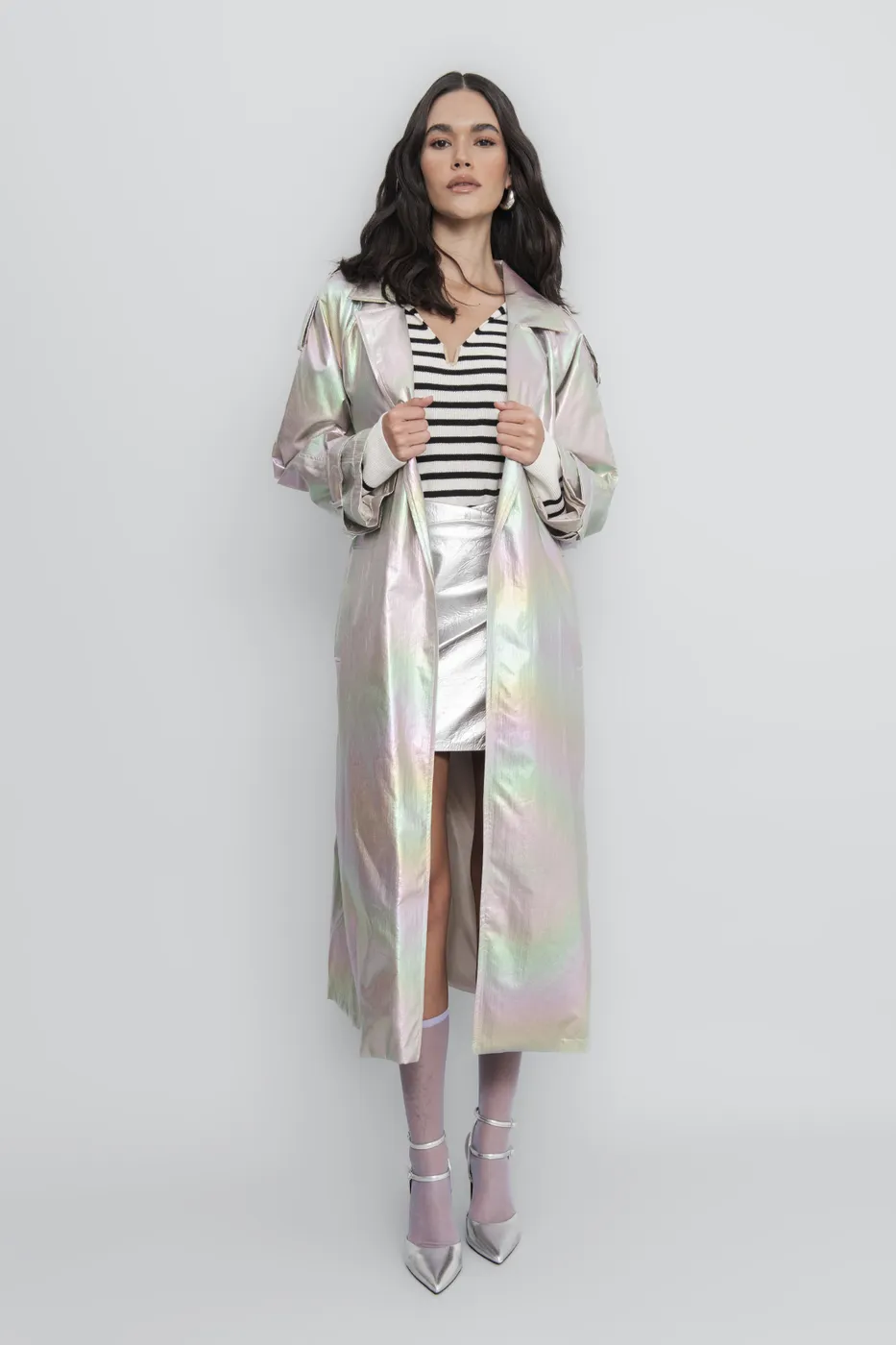Bayan Vizon Hologramlı Astarlı Trençkot