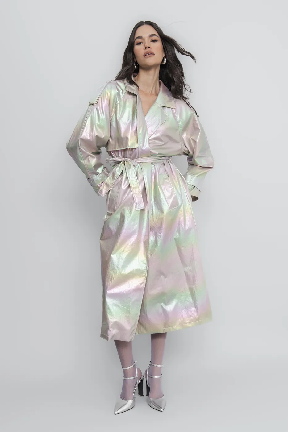 Bayan Vizon Hologramlı Astarlı Trençkot