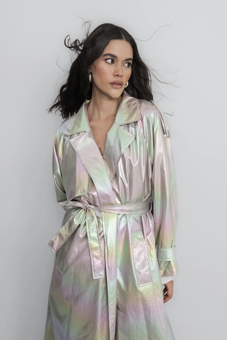 Bayan Vizon Hologramlı Astarlı Trençkot