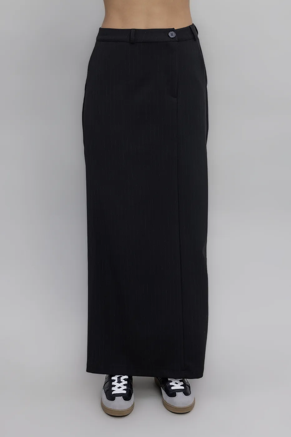 Bayan Siyah İnce Çizgili Maksi Etek