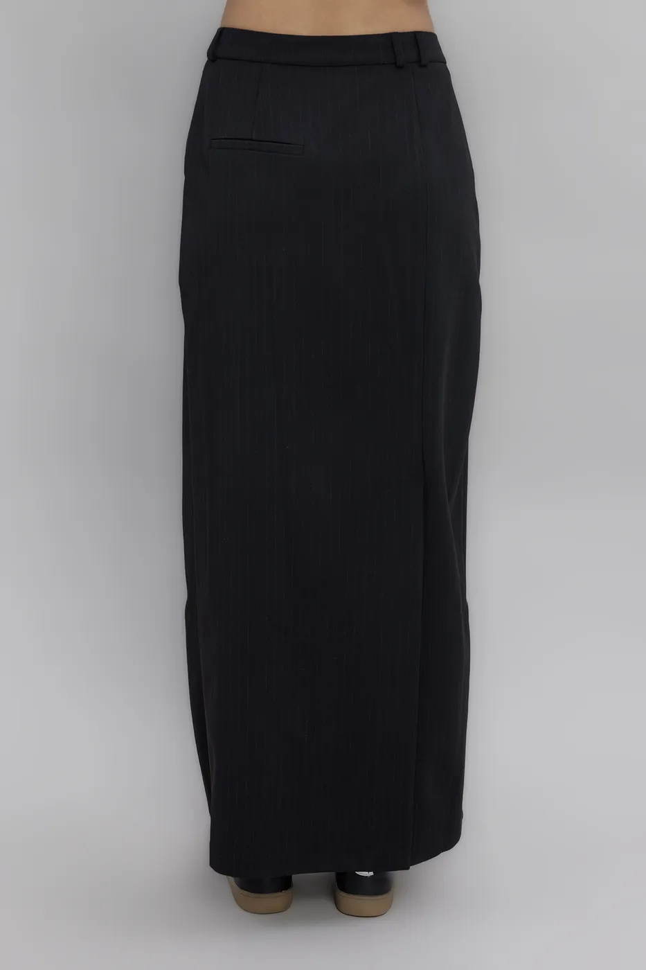 Bayan Siyah İnce Çizgili Maksi Etek