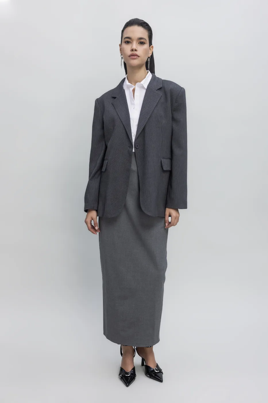 Bayan Gri Maksi Kalem Etek