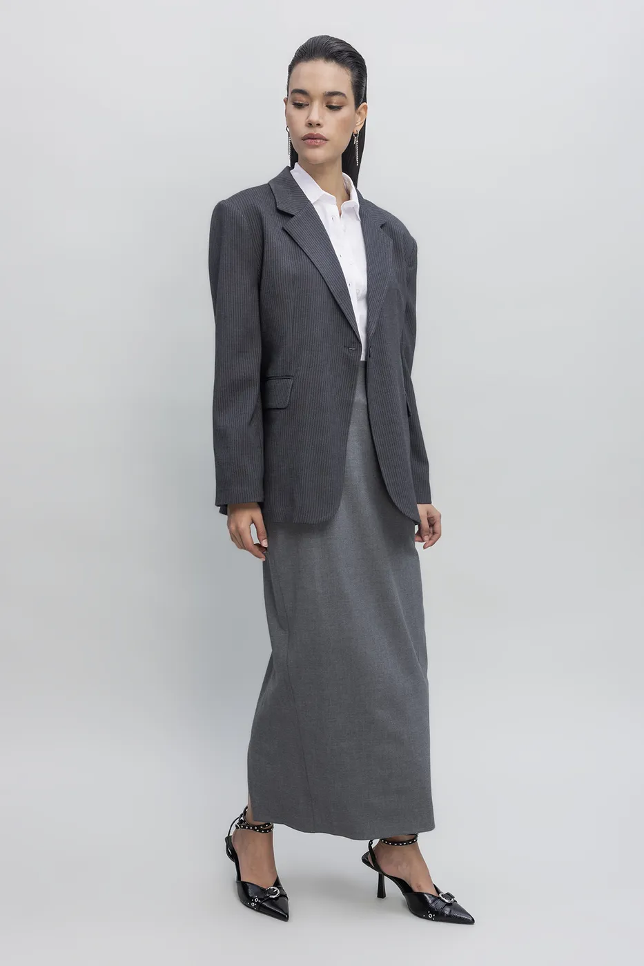 Bayan Gri Maksi Kalem Etek