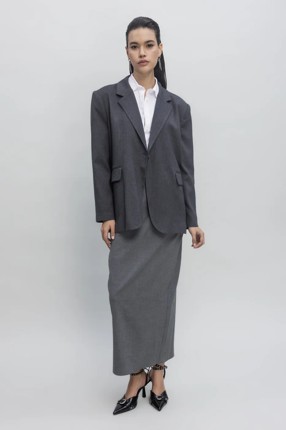 Bayan Gri Maksi Kalem Etek