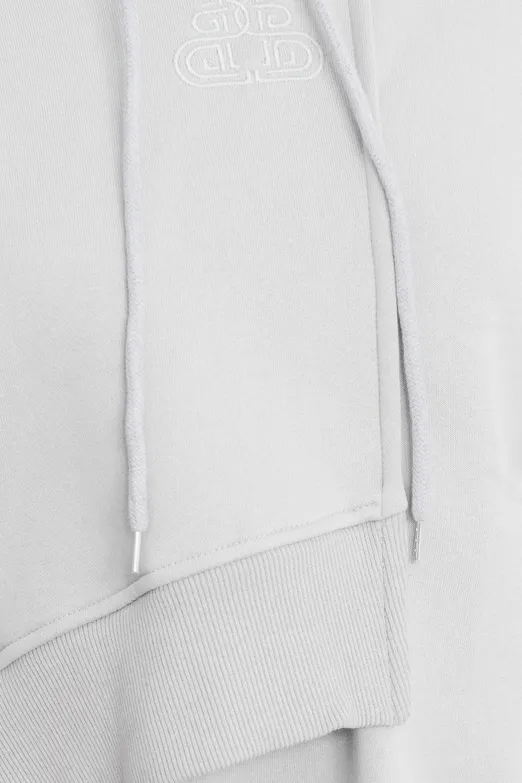 Bayan Gri Kapüşonlu Nakış Detaylı Şardonlu Sweatshirt - BSL