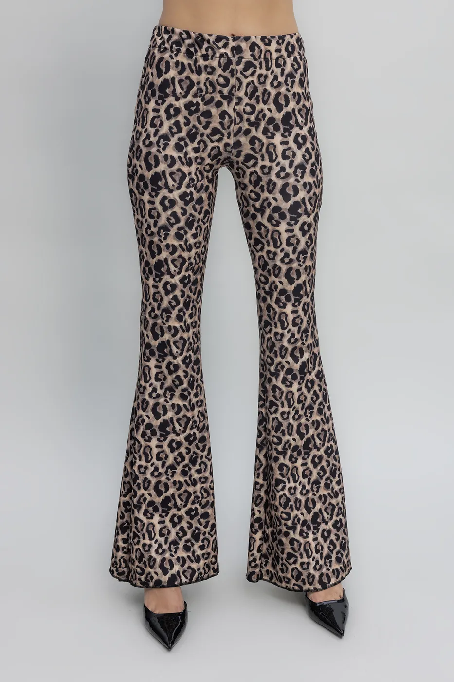 Bayan Bej İspanyol Paça Leopar Pantolon