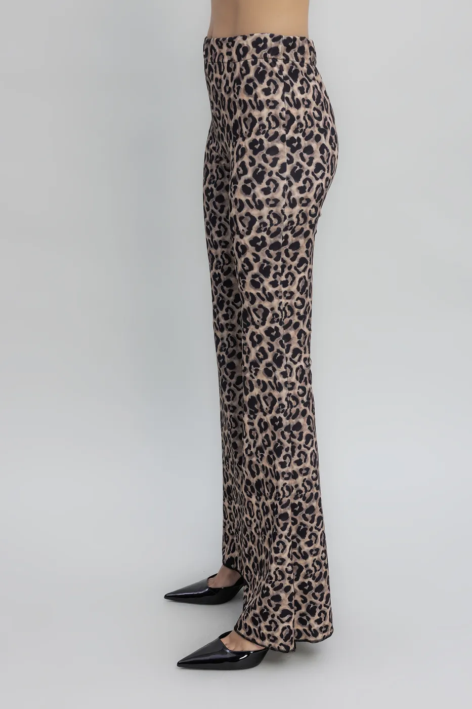 Bayan Bej İspanyol Paça Leopar Pantolon