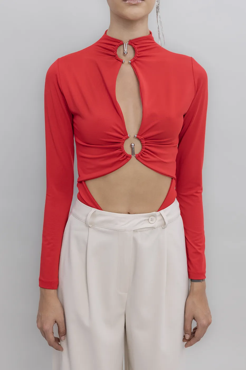 Bayan Kırmızı Pencereli Bodysuit