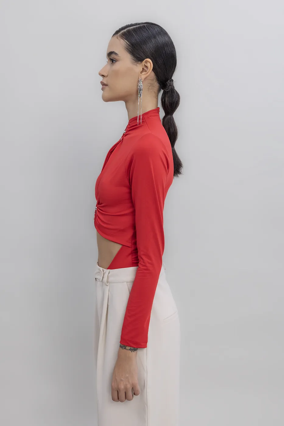 Bayan Kırmızı Pencereli Bodysuit