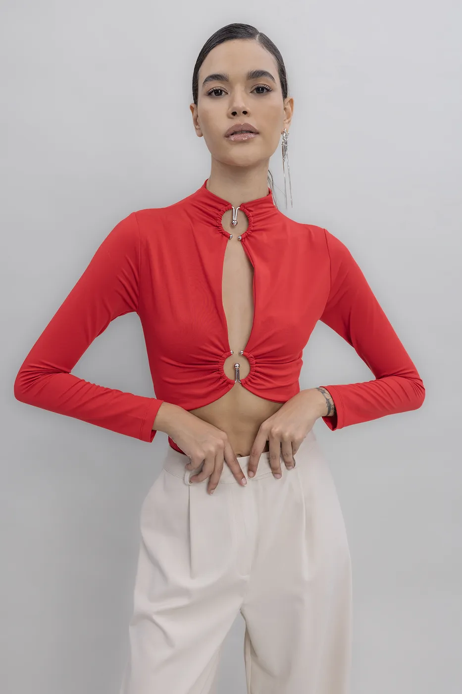 Bayan Kırmızı Pencereli Bodysuit