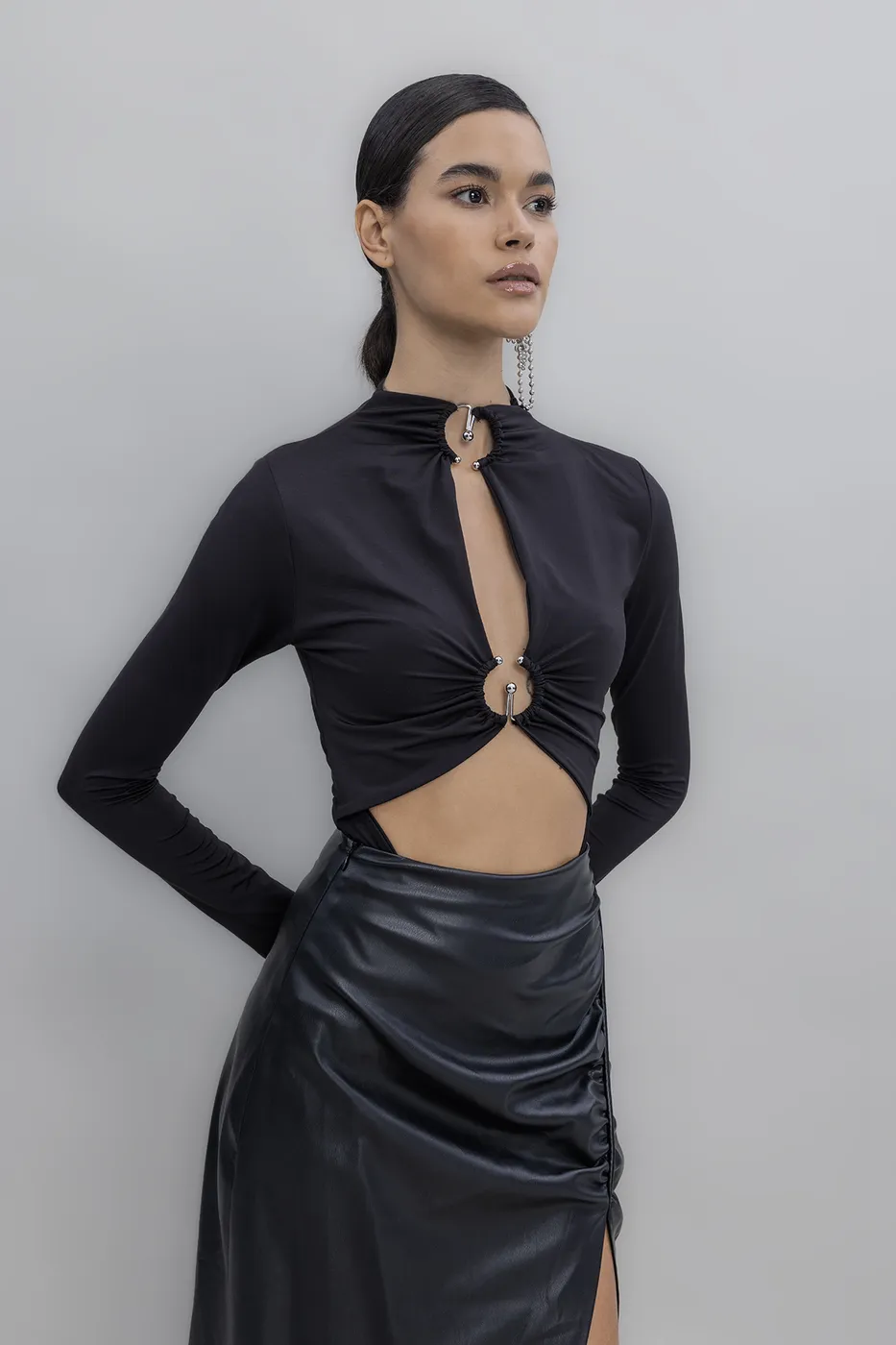 Bayan Siyah Pencereli Bodysuit