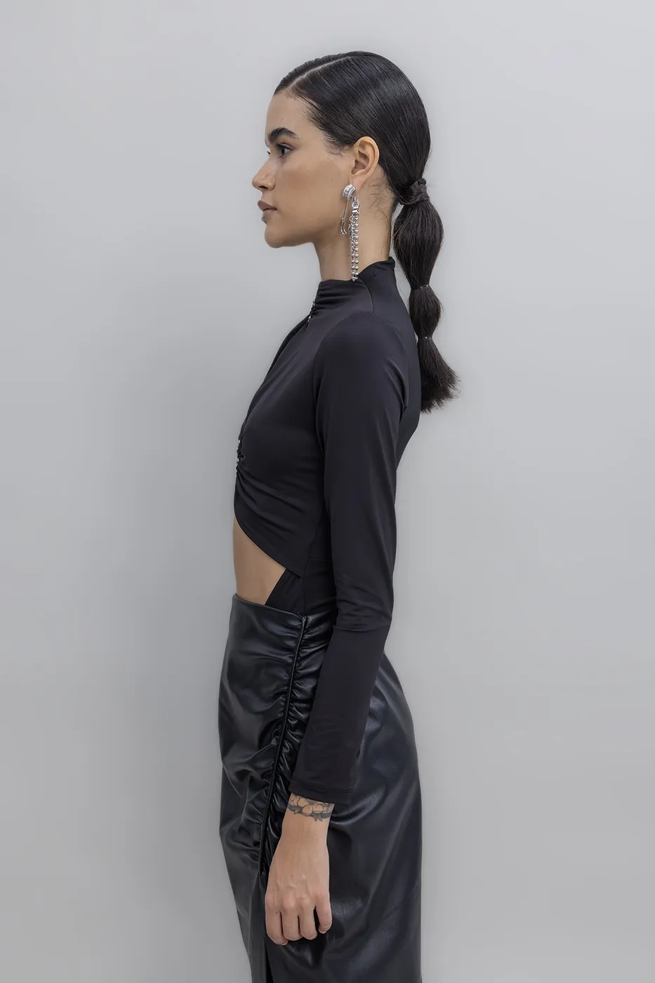 Bayan Siyah Pencereli Bodysuit