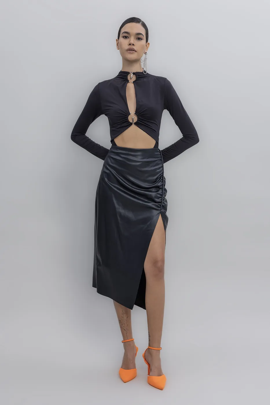 Bayan Siyah Pencereli Bodysuit